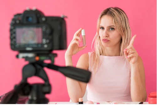 A girl recording for youtube