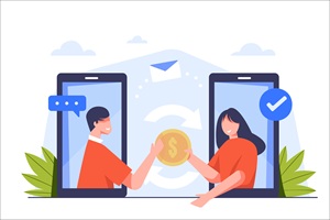 Pay by smart phone. Wallet transaction sending digital money. Mo money transfer methods