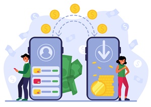 People using mobile bank for remittance of money money transfer