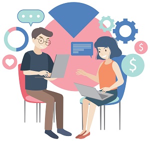 Working characters flat design for web banner Accounting software